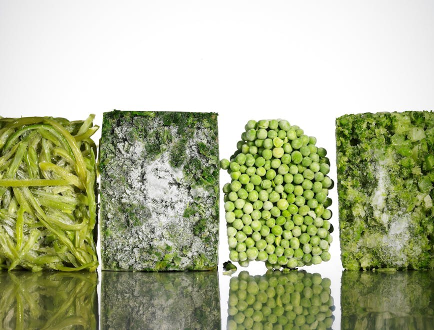 block,cold,color image,concept,food and drink,four objects,froze plant vegetable food pea