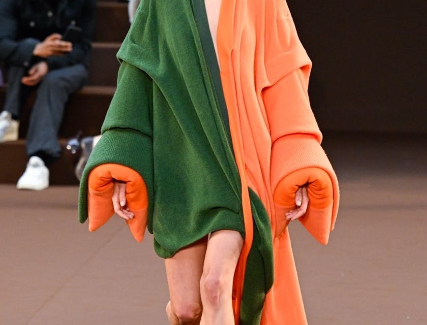 clothing apparel person human shoe footwear fashion cloak coat