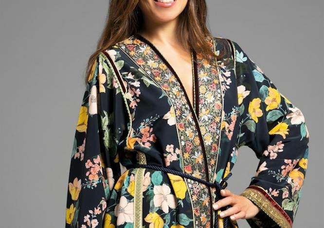 clothing apparel robe fashion gown sleeve kimono person human evening dress