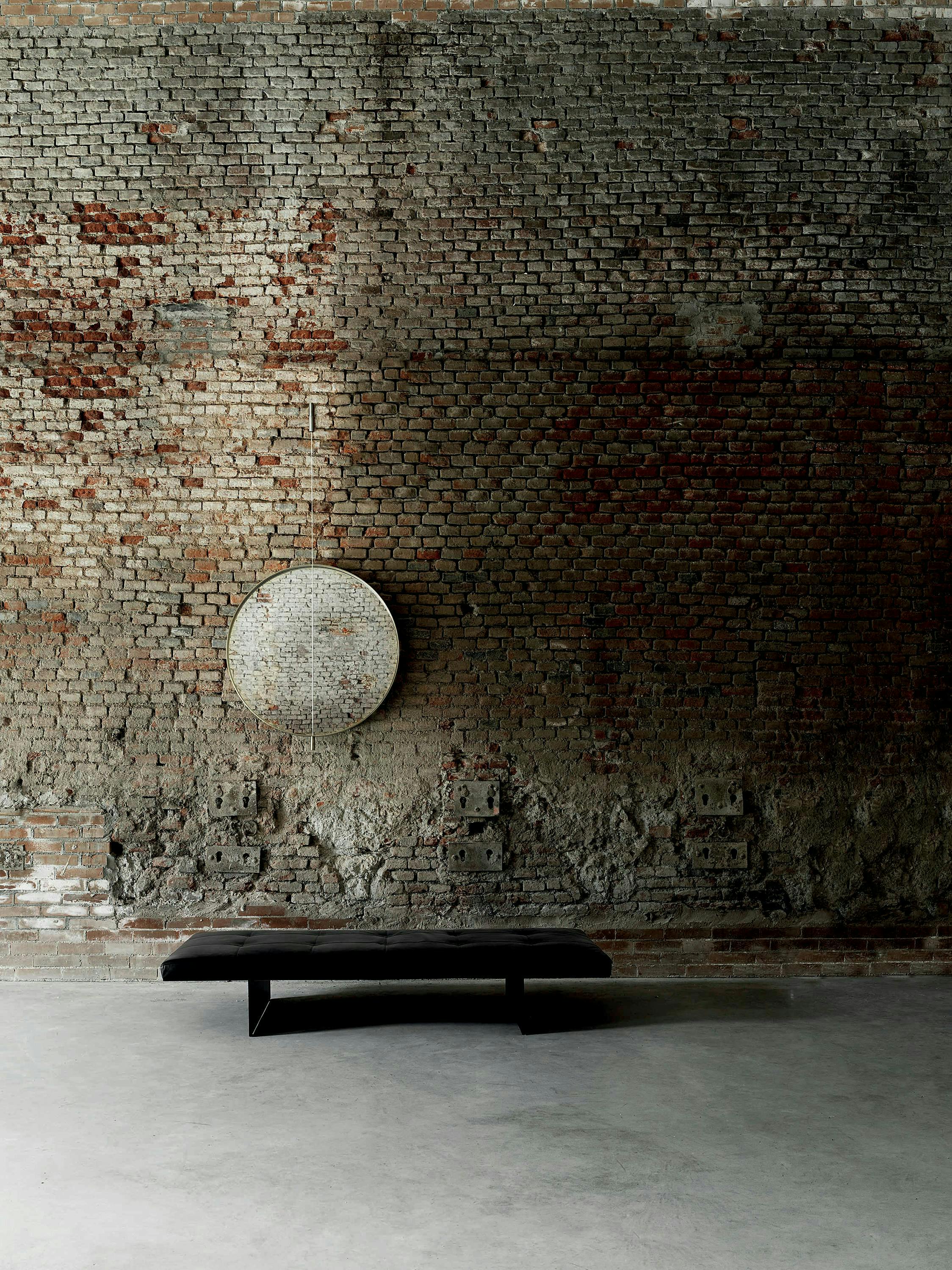wall building architecture brick sphere bench furniture