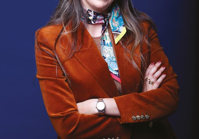 coat jacket blazer formal wear suit smile portrait scarf accessories long sleeve